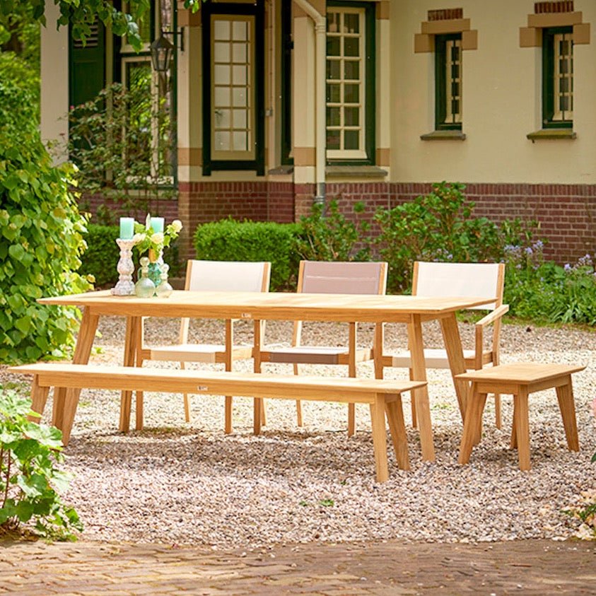 Traditional teak Luna garden bench without backrest 202 cm
