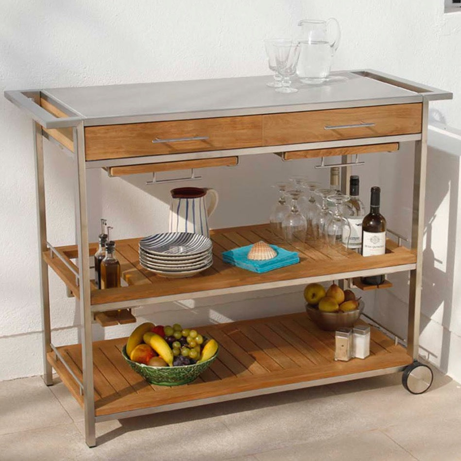 Barlow Tyrie Servierwagen mit Edelstahl und Teakholz