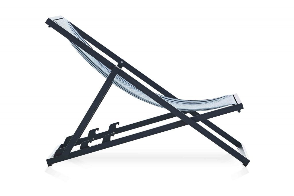 Gandia Blasco Picnic Deckchair in blau/gestreift, Seitenansicht 