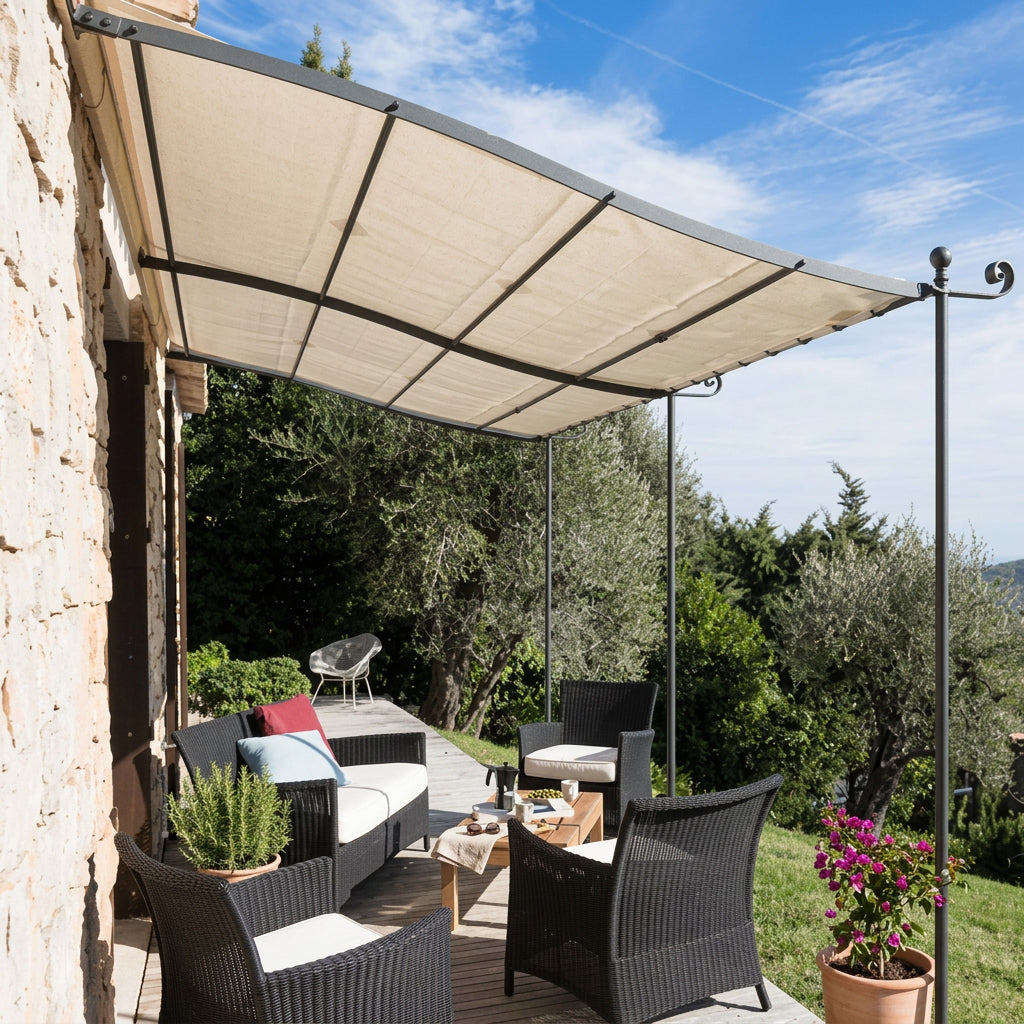 Unopiù Solaire Anbaupergola – verzinktes Eisen in Graphitgrau, robust und langlebig
